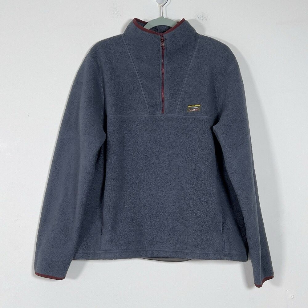 L L Bean Katahdin 1/4 Zip Mock Neck Fleece Pullover Mens Sz XL Gray Sweatshirt